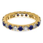 14k 1 carat Lab Grown Diamond VS/SI+ G+ and Lab Created Blue Sapphire Size 4.5 Eternity Band - Image 4