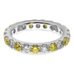 14k White Gold 1 carat Lab Grown Diamond VS/SI+ G+ and Lab Created Yellow Sapphire Size 4.5 Eternity Band - Image 4