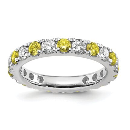 14k White Gold 1 carat Lab Grown Diamond VS/SI+ G+ and Lab Created Yellow Sapphire Size 5 Eternity Band