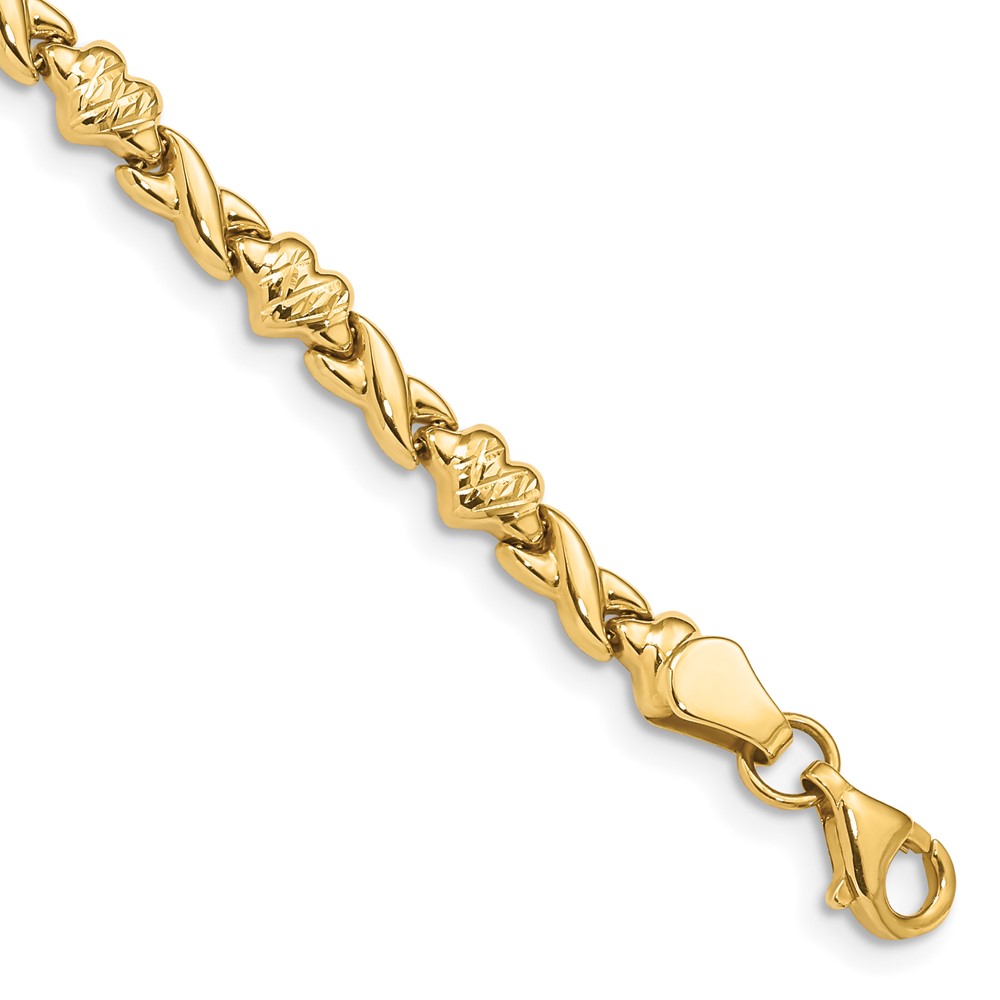 FB1431-7.jpg 14k Polished Diamond-cut X-and-Heart 7 inch Bracelet - Image 1