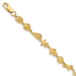 14K Polished and Textured Sea Life 7.25 inch Bracelet