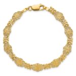 14K Polished and Textured Fancy Floral Link 7.5 inch Bracelet - Image 4