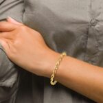 14k Polished 4.75mm Diamond-cut Leaf 7 inch Bracelet - Image 5