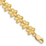 14K Brushed and Diamond-cut Plumeria Floral 7.25 inch Bracelet