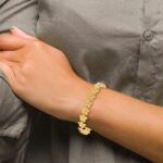 14K Brushed and Diamond-cut Plumeria Floral 7.25 inch Bracelet - Image 5