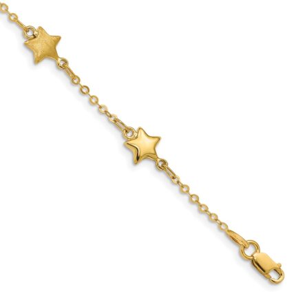 14K Brushed and Polished Puffed Stars 5-Station 7 inch Bracelet