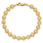 14K Polished Beaded Cut-out Hearts 7 inch Bracelet - Image 4