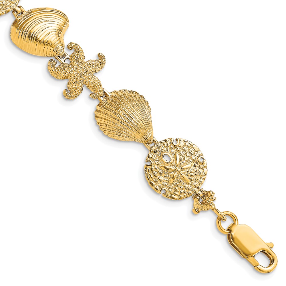 FB1703-7.5.jpg 14K Polished Starfish/Shell/Clam Link 7.5 inch Bracelet - Image 1