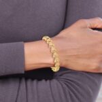 14k Two-tone Diamond-cut Hearts with Flowers 7.25 inch Bracelet - Image 4
