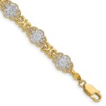 14k and White Rhodium Polished and Textured Fancy Floral Link 7.5 inch Bracelet