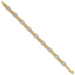 14k and White Rhodium Polished and Textured Fancy Floral Link 7.5 inch Bracelet - Image 2