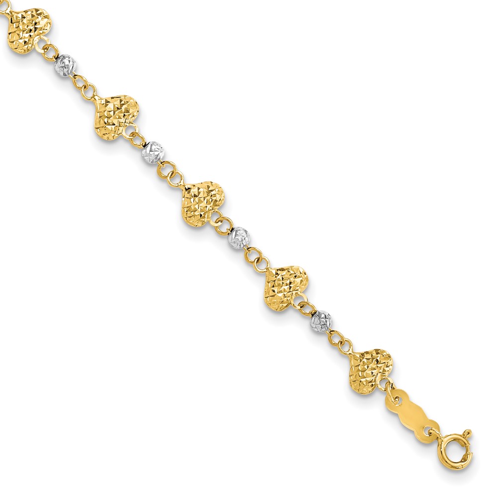 FB1872-7.jpg 14K Two-tone Diamond-cut Hearts and Beads 7 inch Bracelet - Image 1