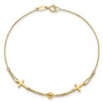 14K Polished Double Strand Cross and Bead 7.5 inch Bracelet - Image 4