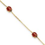 14k Polished Red and Black Enameled Ladybugs 6.5 inch Childrens Bracelet Plus 0.75 inch Extender