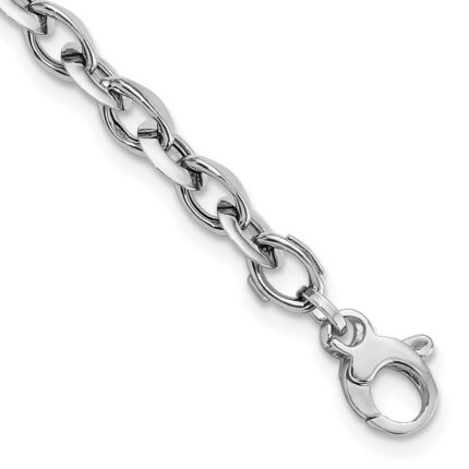 14K White Polished 7mm Fancy Oval Link 7.75 inch Bracelet