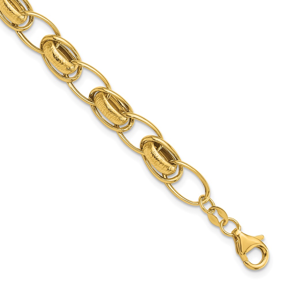 FB2005-7.5.jpg 14k Polished and Textured 7mm Fancy Link 7.5 inch Bracelet - Image 1