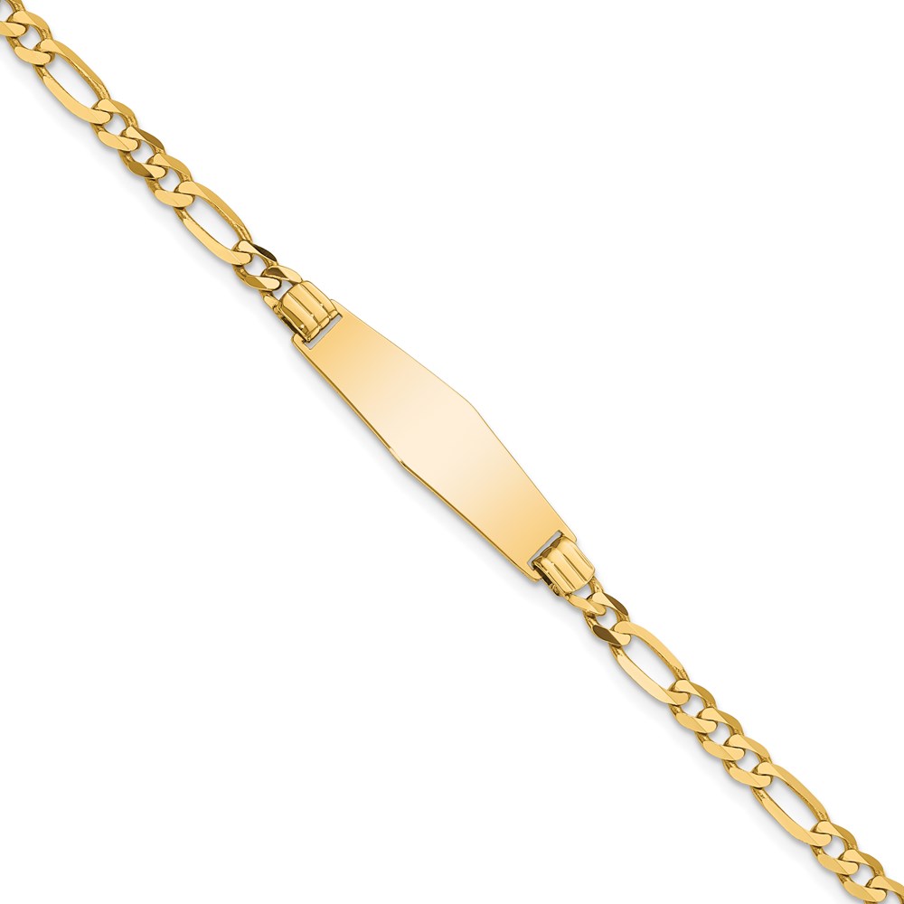 FG100IDC-7.jpg 14k Polished Solid Chain/Solid Plate Figaro Link Soft Diamond Shape 24.5x7.3mm Plate 8 inch ID Bracelet - Image 1