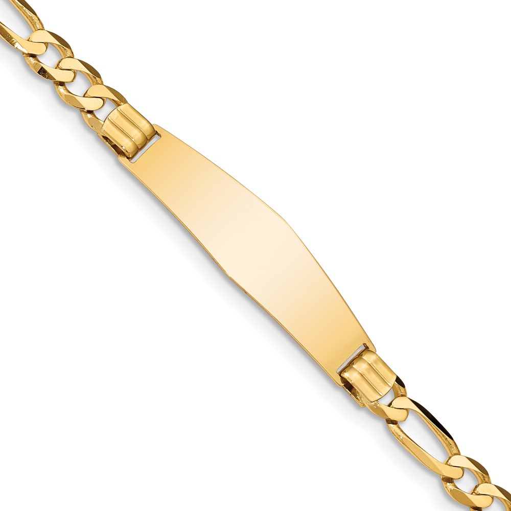 FIG160IDC-7-1.jpg 14k Polished Solid Chain/Solid Plate Figaro Link Soft Diamond Shape 37x10mm Plate 8 inch ID Bracelet - Image 1