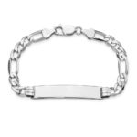 14k White Gold Polished Solid Chain/Solid Plate Figaro Link 38.5x8mm Plate 8 inch ID Bracelet - Image 4