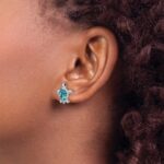 Sterling Silver Rhodium-plated Polished Blue Crystal Turtle Post Earrings - Image 3