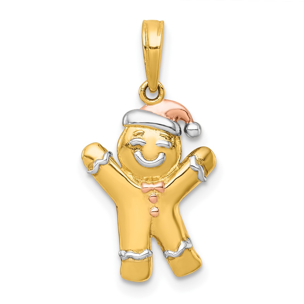 K10015.jpg 14k with White Rhodium and Rose-plating Polished Gingerbread Man Charm - Image 1