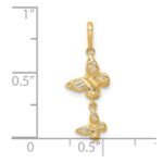 14k Polished Double Butterfly Dangle Charm Pendant - Image 4