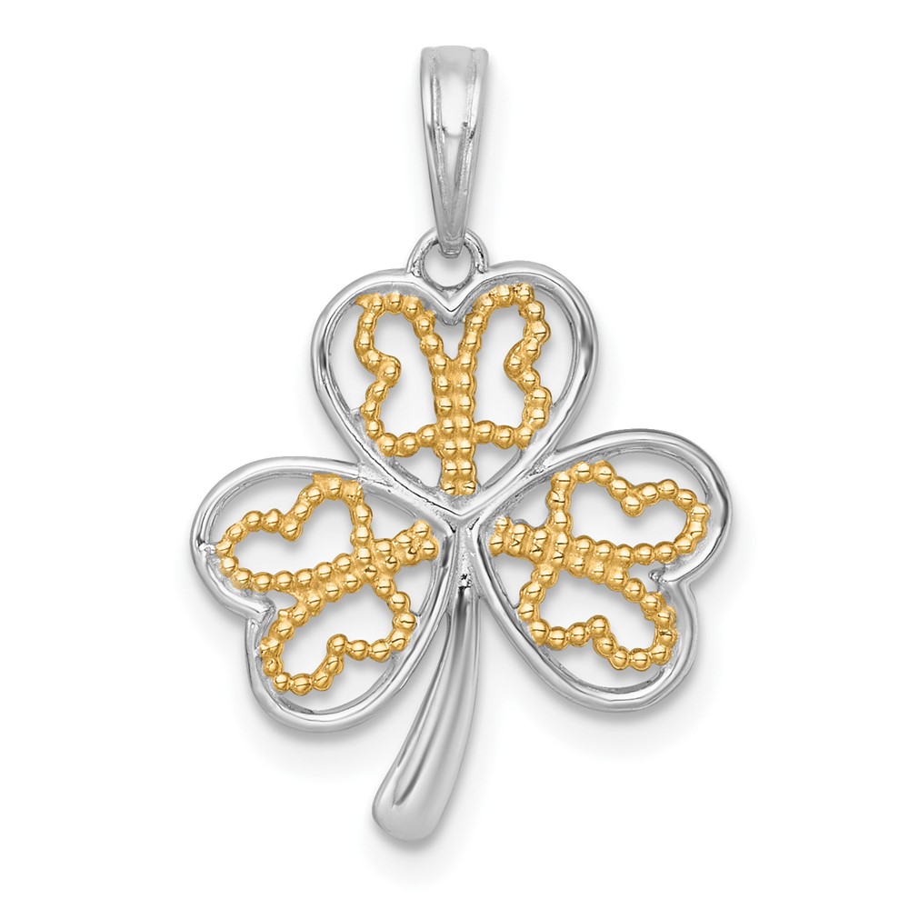 K10034.jpg 14k with White Rhodium Polished Fancy 3-Leaf Clover Charm - Image 1