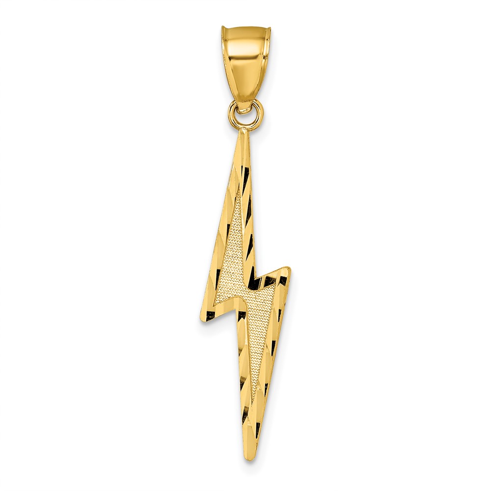 K10035.jpg 14k Polished Diamond-cut Textured Lighting Bolt Pendant - Image 1