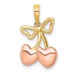 14k with White Rhodium and Rose-plating Polished Heart Cherries Charm - Image 3
