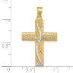14k and Rhodium Polished Floral Tree with Leaves Hollow Back Cross Pendant - Image 4