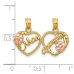 14k Two-tone with Flowers MOM - DAUGHTER 2-Piece Break-apart Hearts Pendant - Image 3