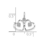 14k White Gold Satin And Diamond-cut Double Heart Charm - Image 4