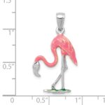 14K White Gold Enameled 3-D Pink Flamingo Pendant - Image 3