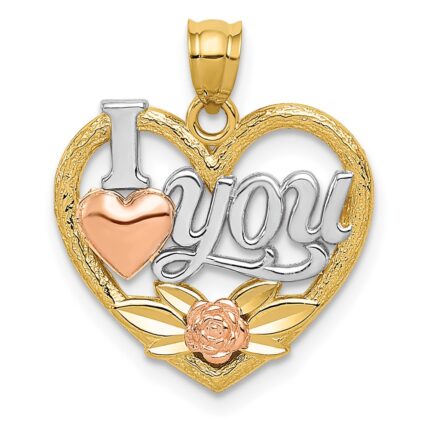 14k Two-tone with White Rhodium I LOVE YOU Heart Pendant