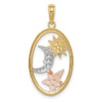 14k Two-tone with White Rhodium Sun/Moon/Star Oval Pendant - Image 4