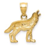 14K Satin Diamond-cut Howling Wolf Pendant - Image 3