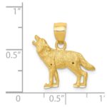 14K Satin Diamond-cut Howling Wolf Pendant - Image 4