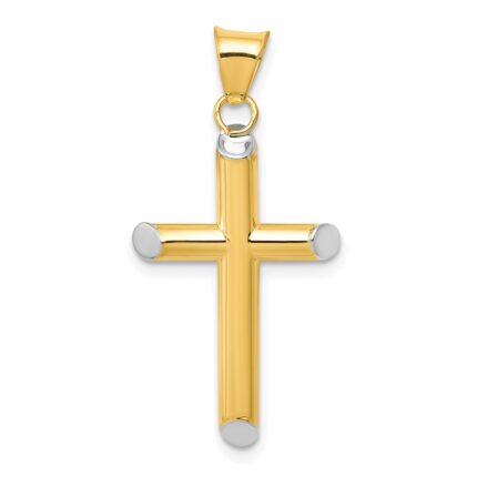 14k and White Rhodium 3-D Hollow Cross Pendant