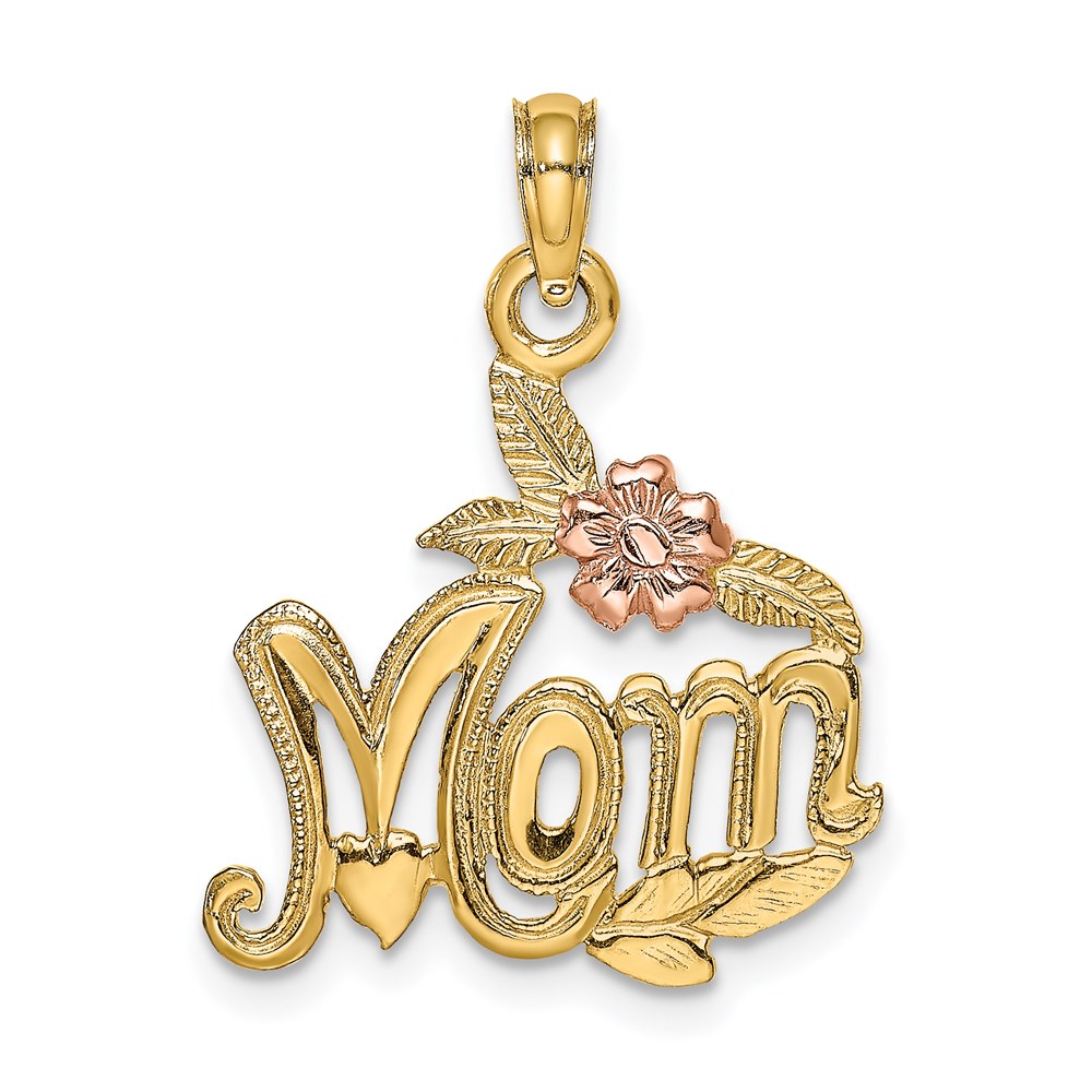 K4069.jpg 14K Two-tone Polished MOM and Flower Pendant - Image 1