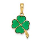14K 4-Leaf Clover Enameled Pendant - Image 4