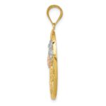 14k Two-tone with White Rhodium Diamond-cut Oval Floral Pendant - Image 2
