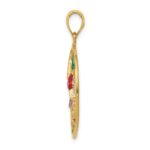 14K Enameled Hummingbird and Flower in Circle Pendant - Image 2