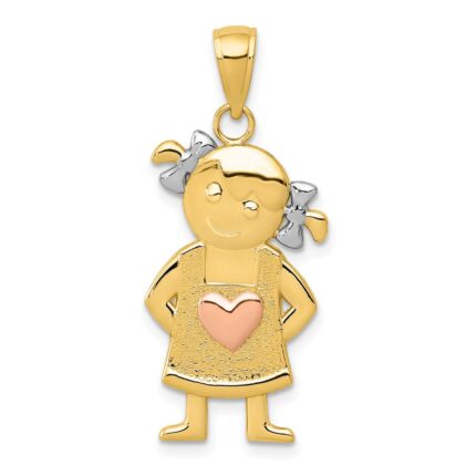14k Yellow and Rose Gold with White Rhodium Girl Pendant