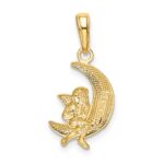 14k and White Rhodium Polished Moon with Angel Pendant - Image 3