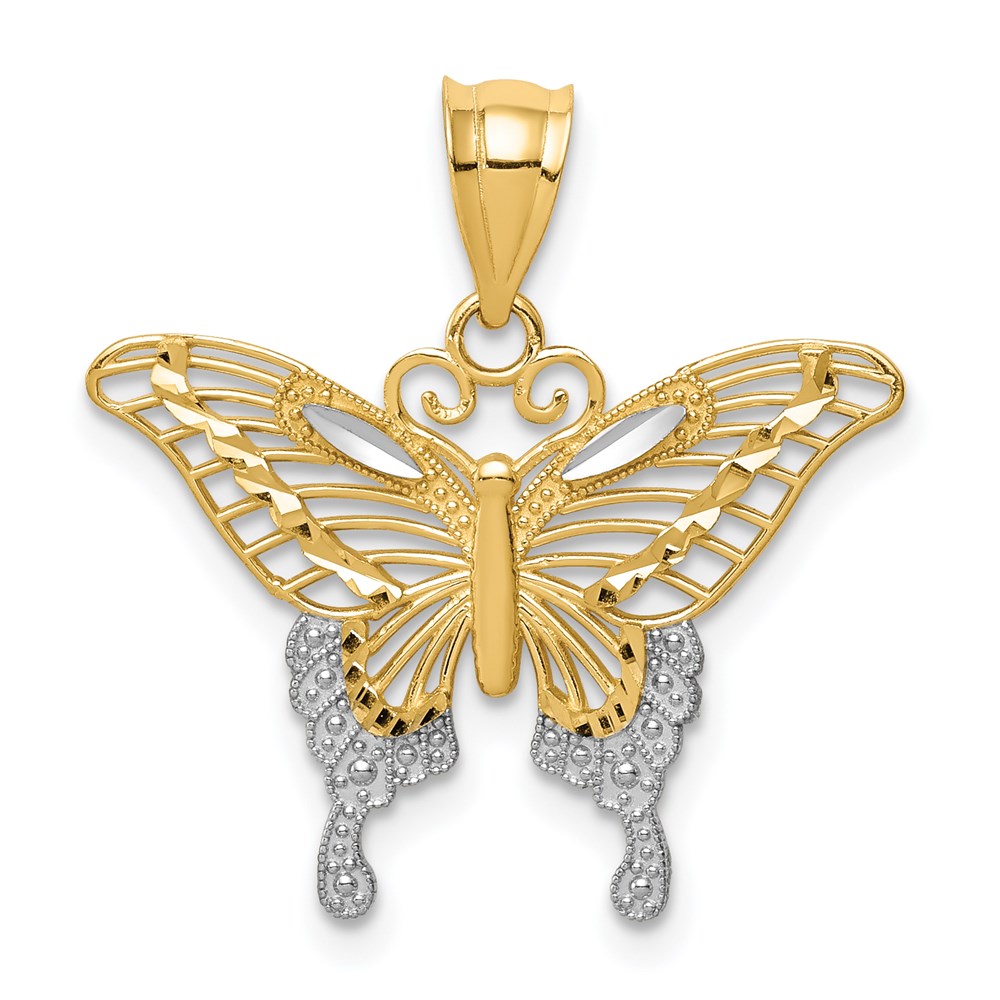 K4841.jpg 14k and White Rhodium Diamond-cut Butterfly Pendant - Image 1