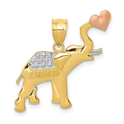 14k Two-tone with White Rhodium Elephant with Heart Pendant