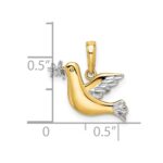 14k and White Rhodium Polished Diamond-cut Dove Charm - Image 4
