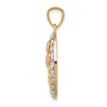 14k Yellow and Rose Gold with White Rhodium Oval 3 Rose Pendant - Image 2