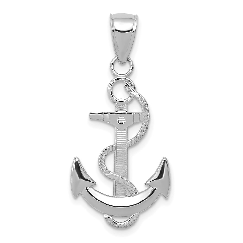 K5393W.jpg 14K White Gold Polished Anchor with Textured Rope Pendant - Image 1