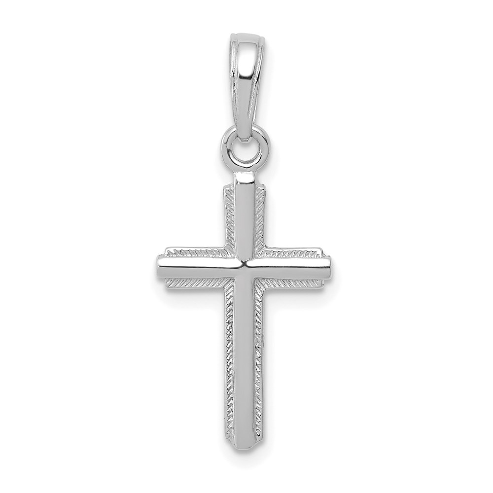 K5448W.jpg 14K White Gold Polished Cross With Striped Border Pendant - Image 1
